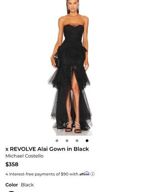 Michael Costello Strapless Black Layered Tulle Gown